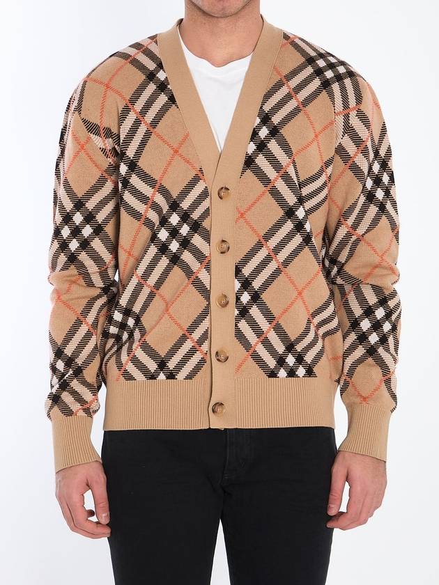 Burberry Check Wool Mohair Blend Cardigan Sand