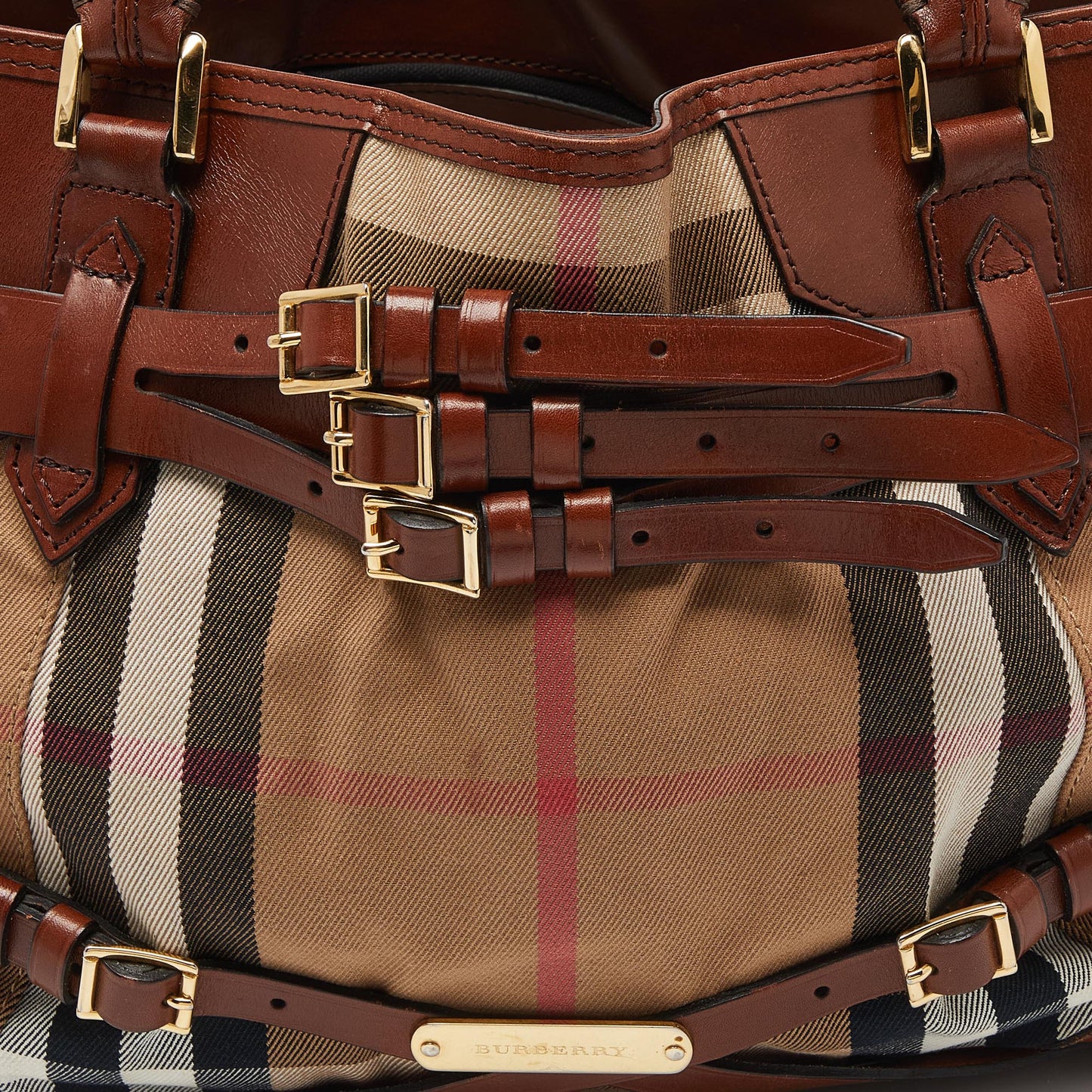 Burberry Beige/brown House Check Canvas And Leather Medium Bridle Lynher Tote