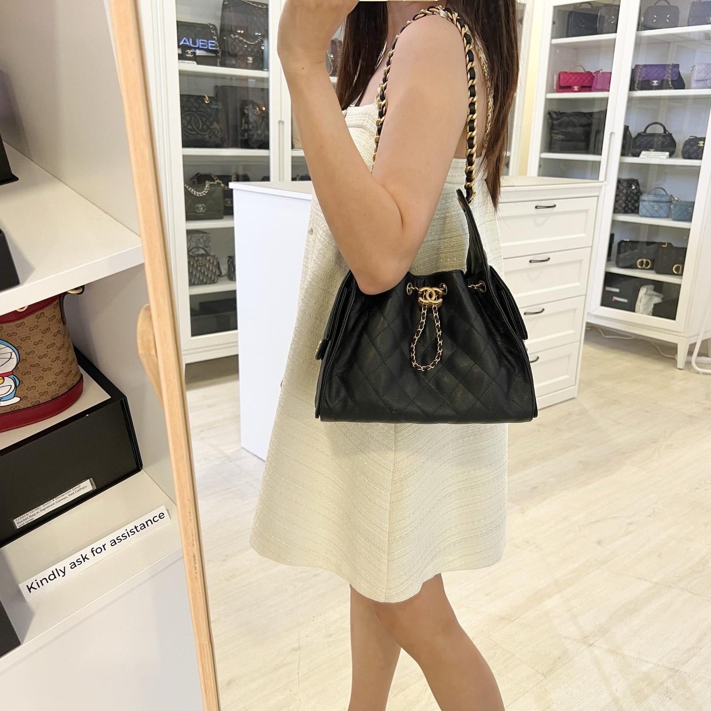 Chanel 25 Small Hobo Bag in Black Caviar and AGHW (Model: AS5293)