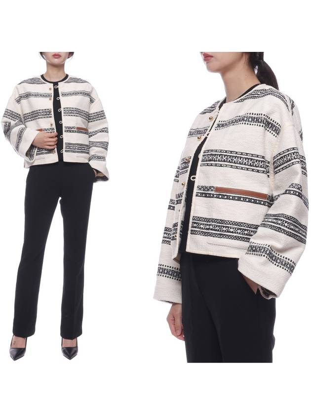 CELINE Baja Striped Tweed Cardigan Craie