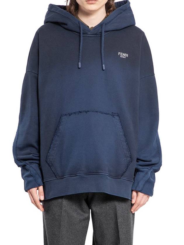 Fendi Oversized Drawstring Hoodie Blue