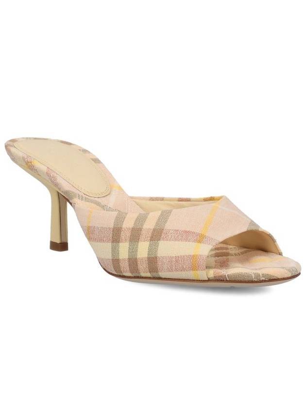Burberry Mews Checked Linen Blend Low Kitten Heel Mule Teacup