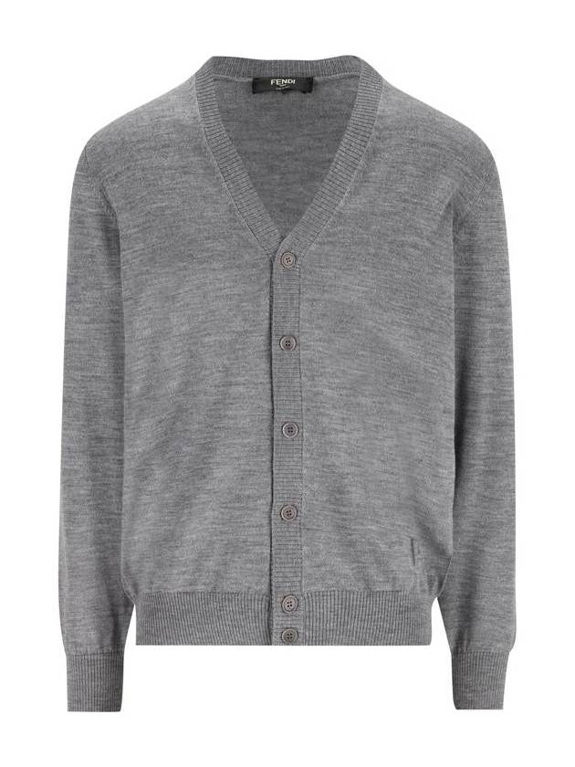 Fendi Men's V-Neck Wool Cardigan Grey