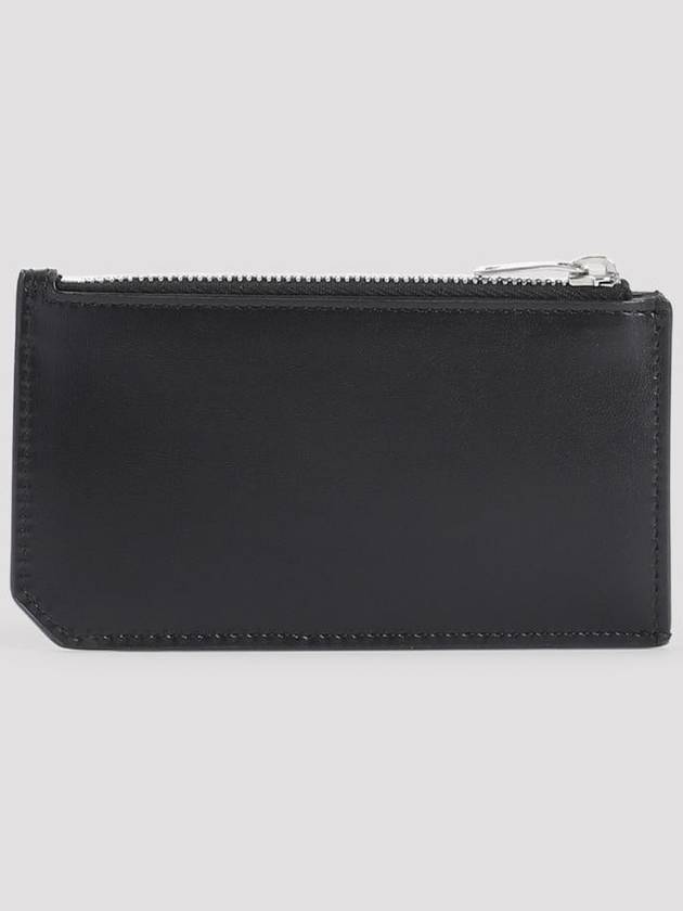 Saint Laurent Tiny Cassandre Fragments Silver Hardware Leather Zipper Card Wallet Black