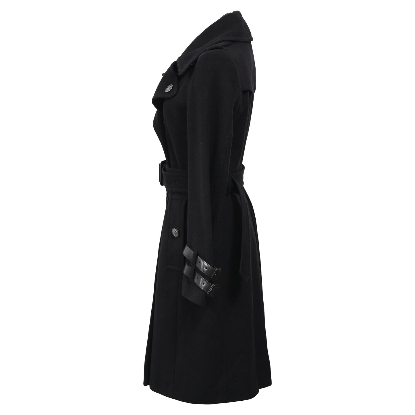 Burberry Belted Double-Breasted Trench Coat in Black Wool