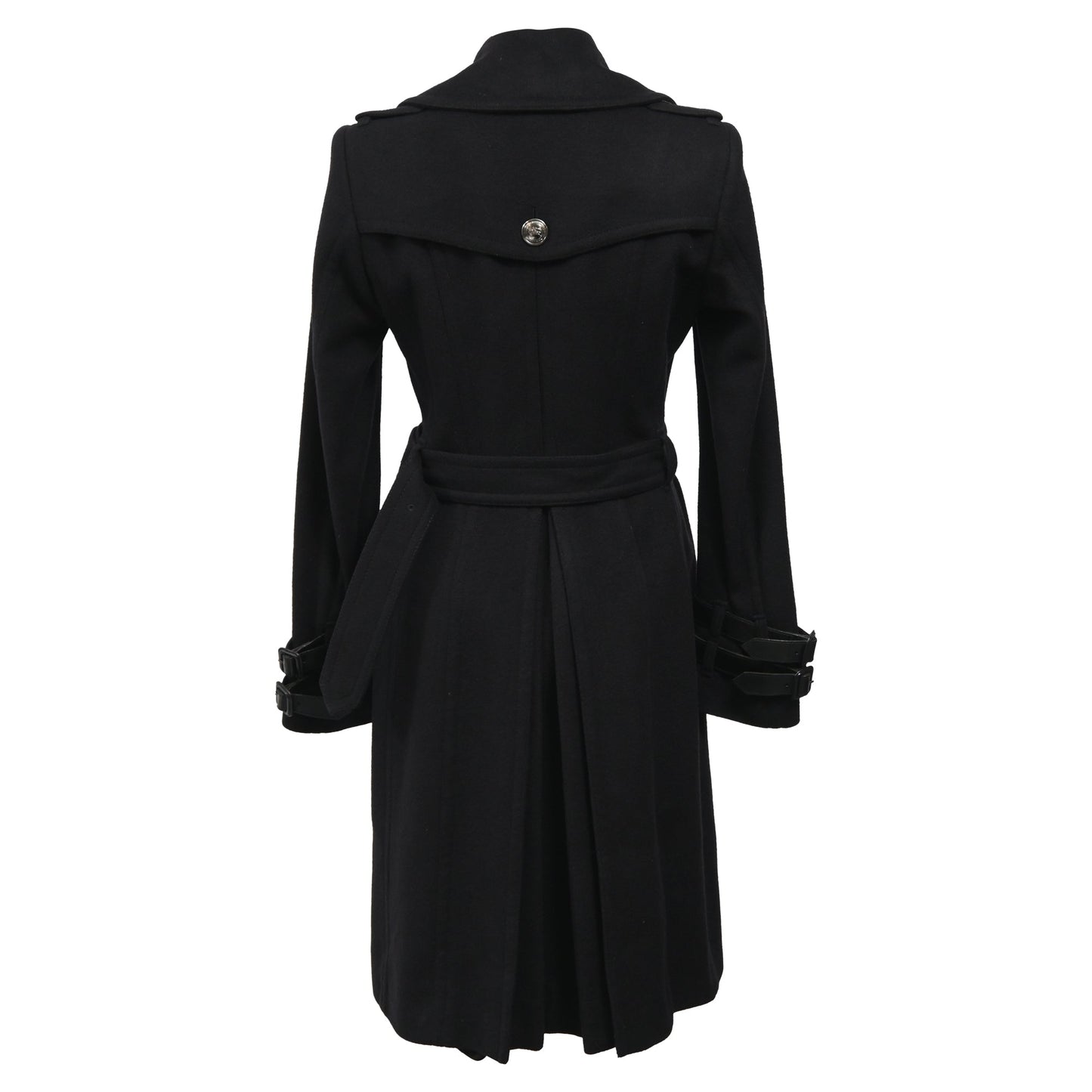 Burberry Belted Double-Breasted Trench Coat in Black Wool