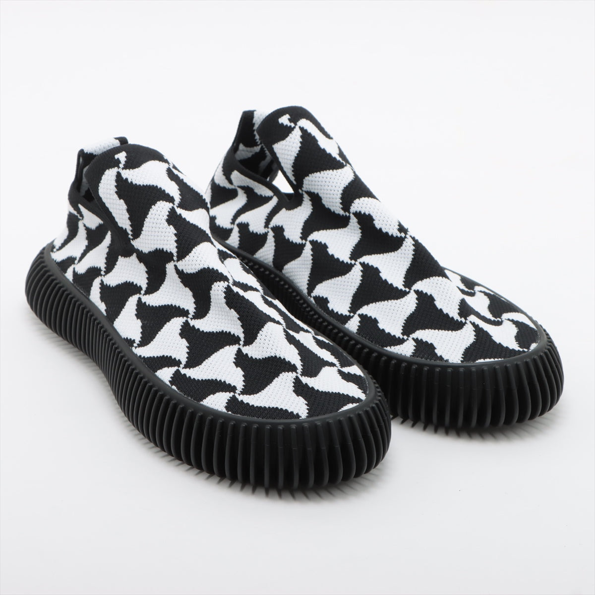Bottega Veneta Fabric Slippon 43 Men Black x White Lattice Slippers