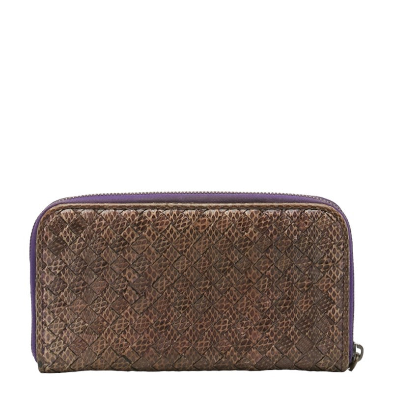 Bottega Veneta Intrecciato Long Zip Wallet in Snakeskin Leather Purple