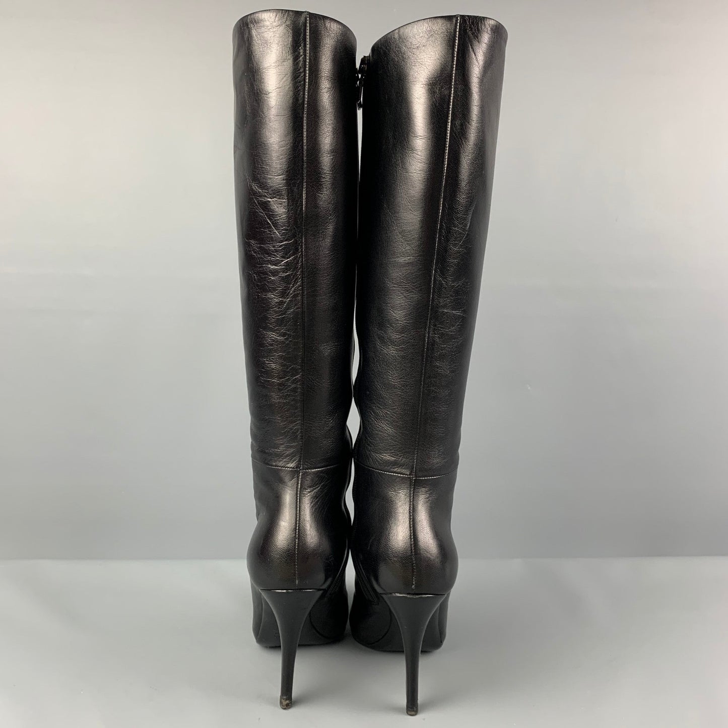 PRADA Size 6 Black Leather Calf High Boots