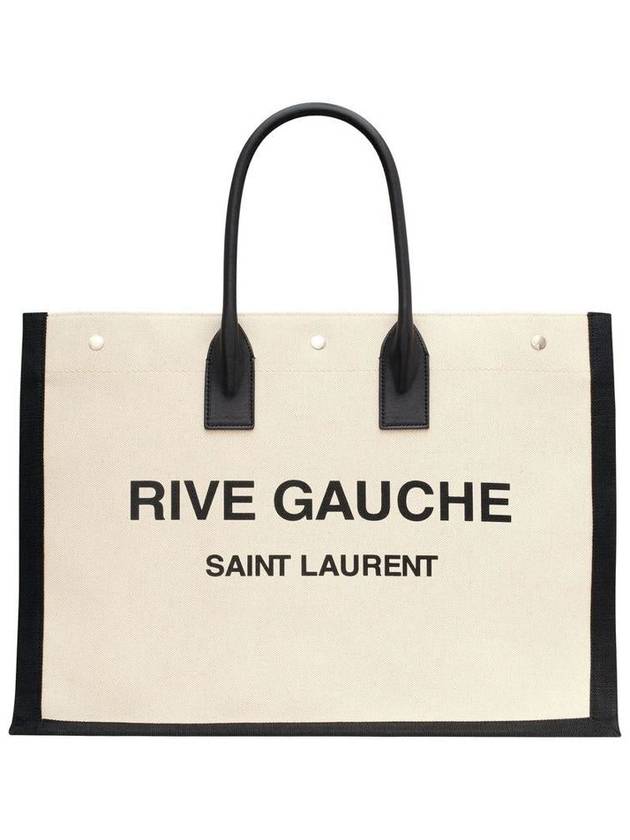 Saint Laurent Rive Gauche Canvas Smooth Leather Large Tote Bag Black