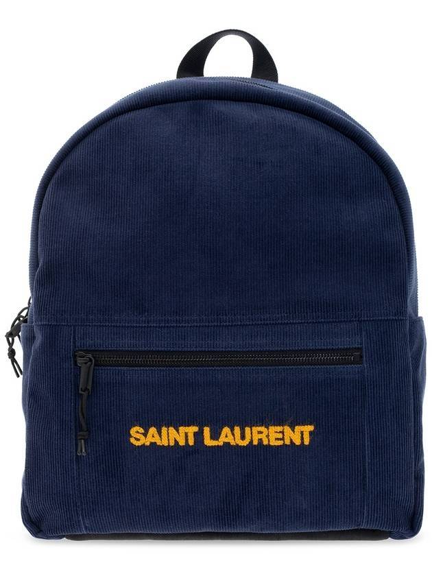 Saint Laurent Nux Logo Corturoy Backpack Navy Blue
