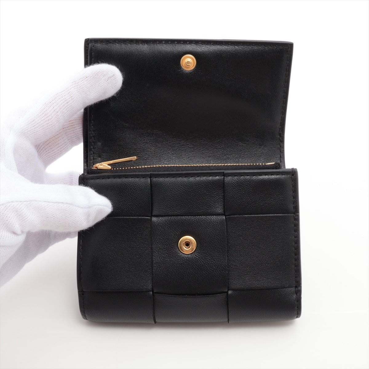 Bottega Veneta Maxine Introduction Leather Compact Wallet Black