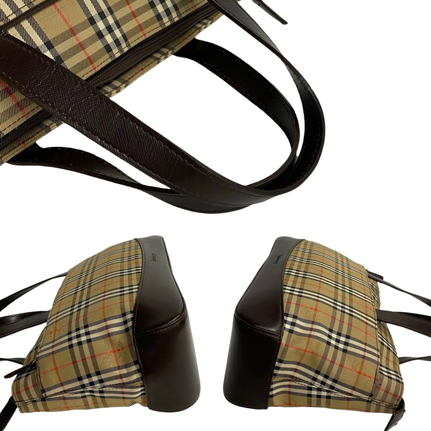 Burberry Burberrys Leather Canvas Handbag Tote Bag ()