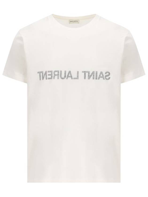 Saint Laurent Reverse Logo Print Cotton Short Sleeve T-Shirt White