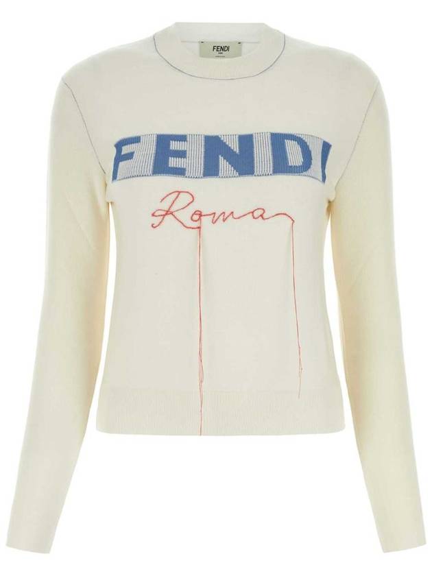 Fendi Logo Cashmere Blend Knit Top White