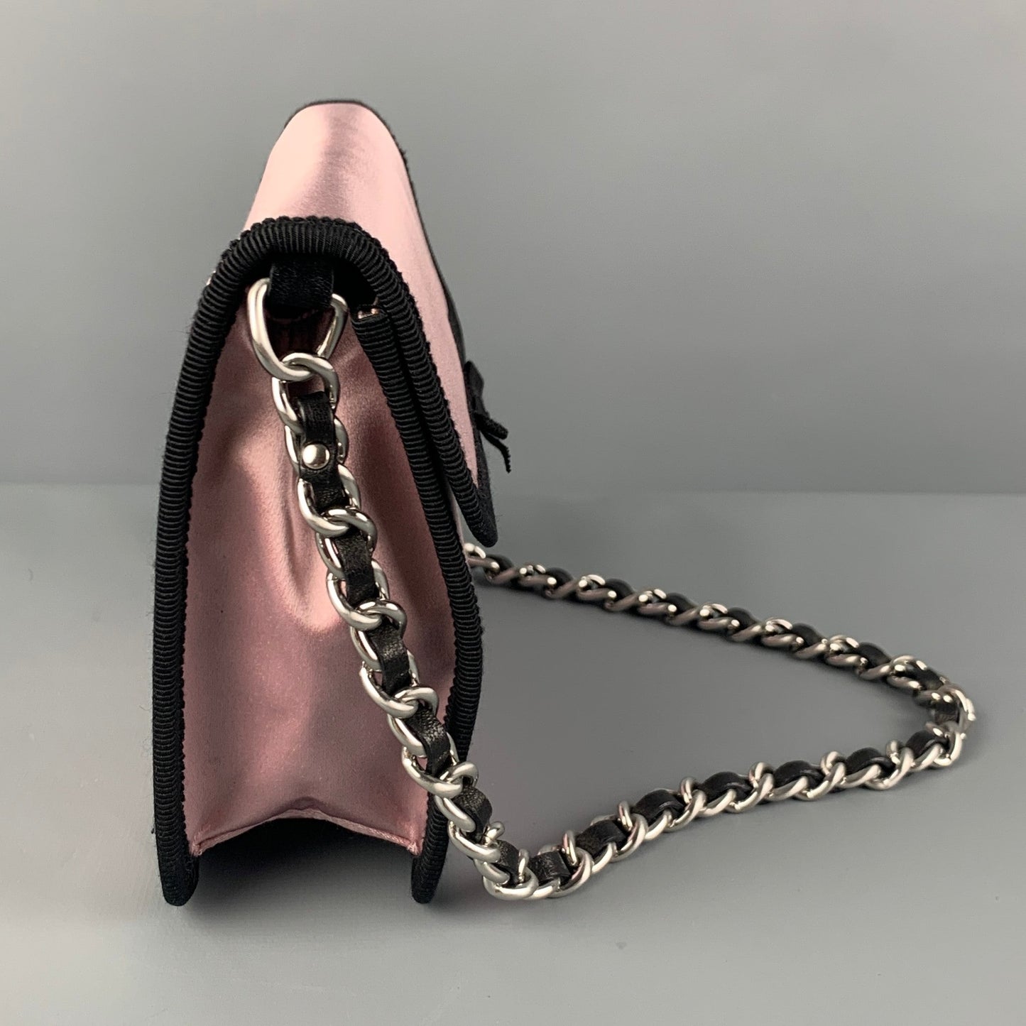 PRADA Pink Black Silk Satin Evening Handbag