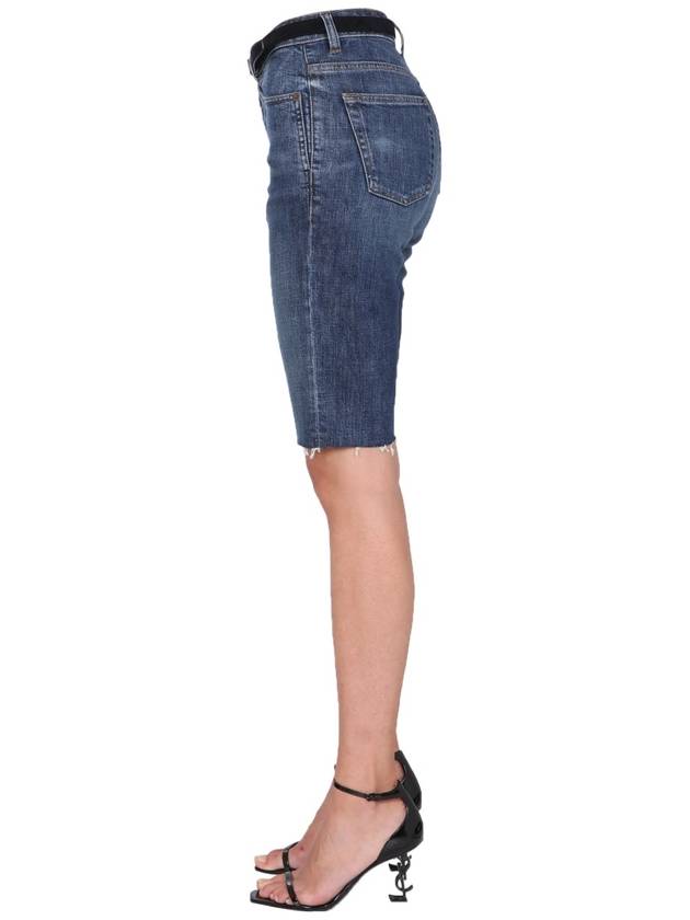 Saint Laurent Women's Knee Length Denim Cotton Shorts Blue