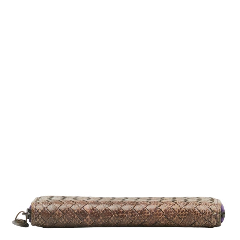 Bottega Veneta Intrecciato Long Zip Wallet in Snakeskin Leather Purple