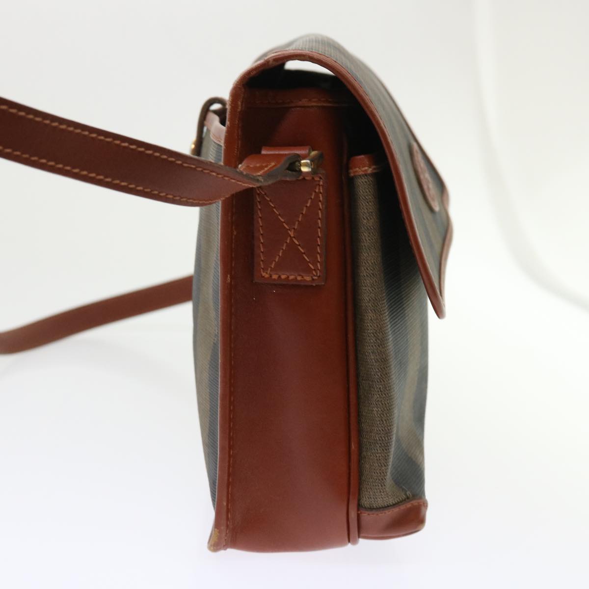 FENDI Pecan Canvas Shoulder Bag Black Brown Auth fm2527