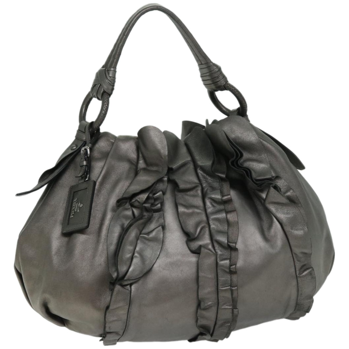 PRADA Shoulder Bag Leather Silver  fm3197