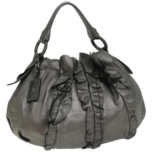 PRADA Shoulder Bag Leather Silver  fm3197
