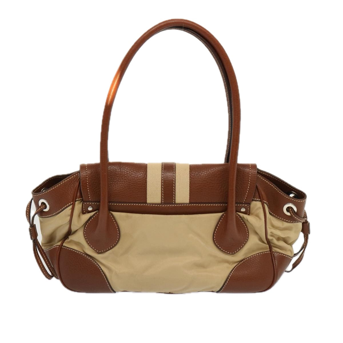 PRADA Shoulder Bag Nylon Leather Beige Brown fm3273