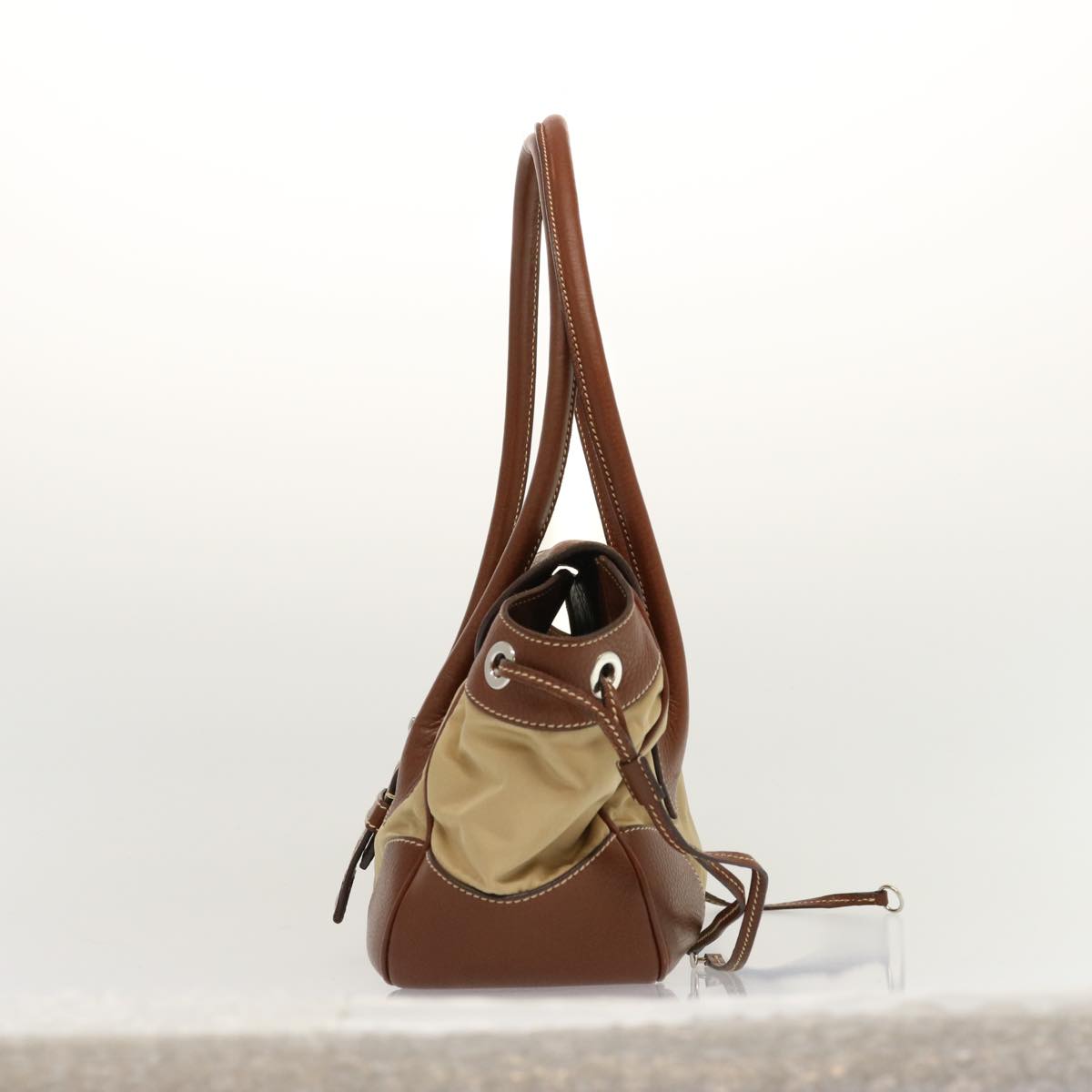 PRADA Shoulder Bag Nylon Leather Beige Brown fm3273