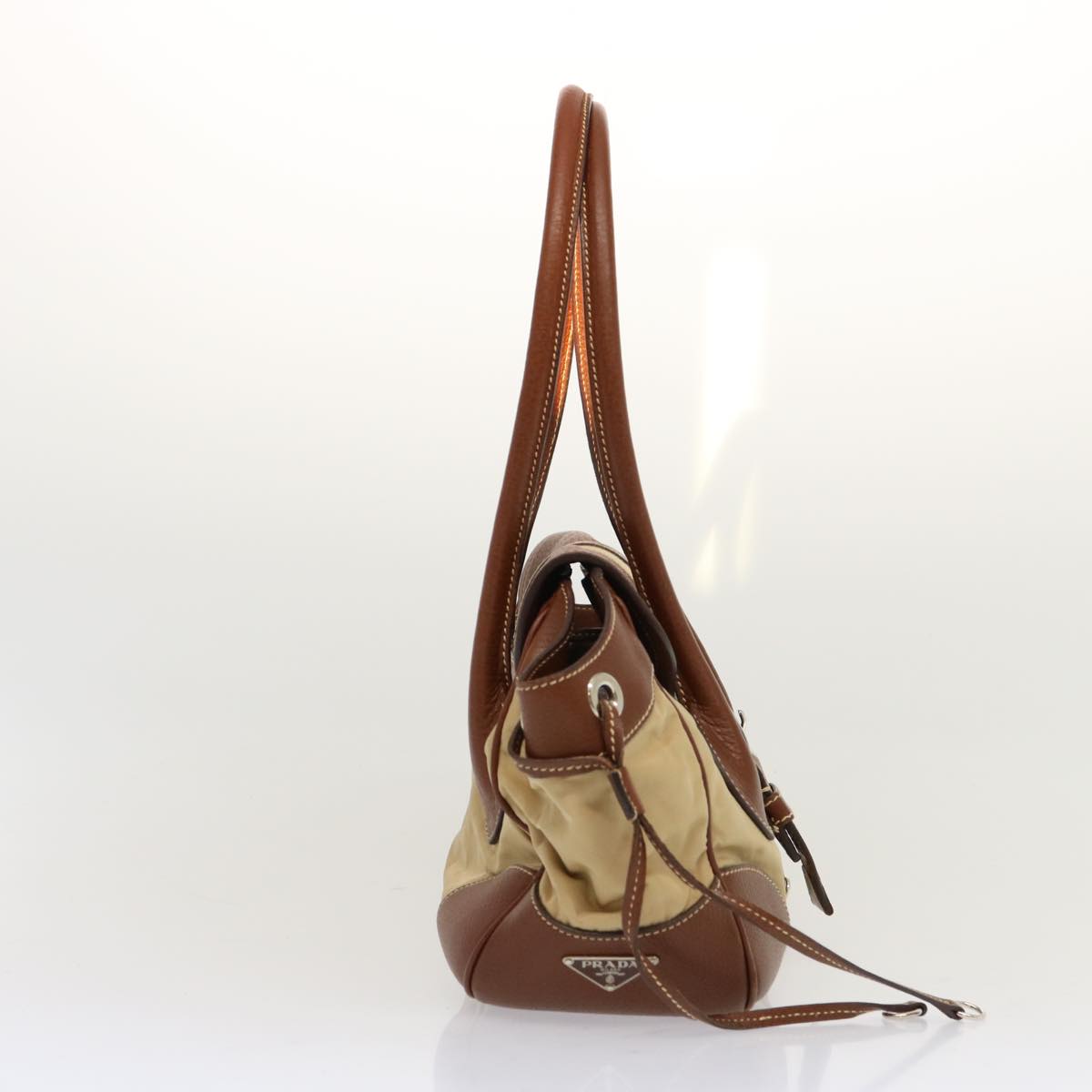 PRADA Shoulder Bag Nylon Leather Beige Brown fm3273