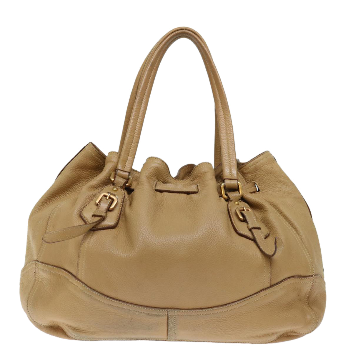 PRADA Tote Bag Leather Beige fm3358