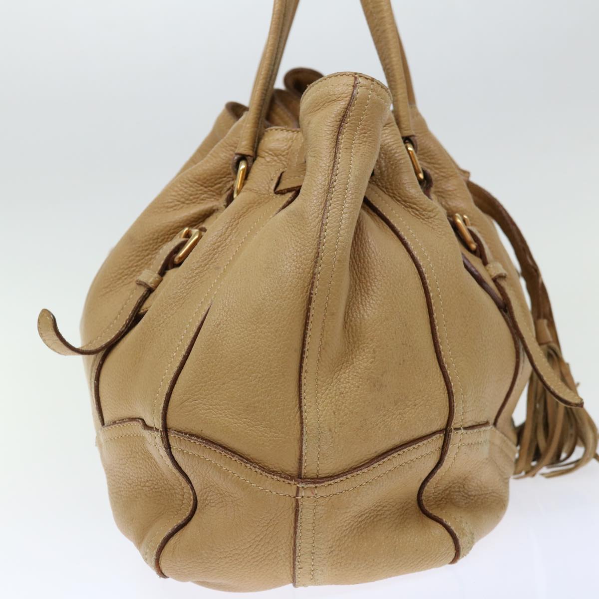 PRADA Tote Bag Leather Beige fm3358