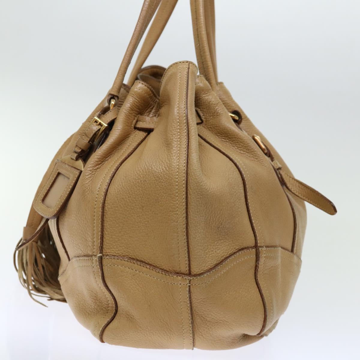 PRADA Tote Bag Leather Beige fm3358