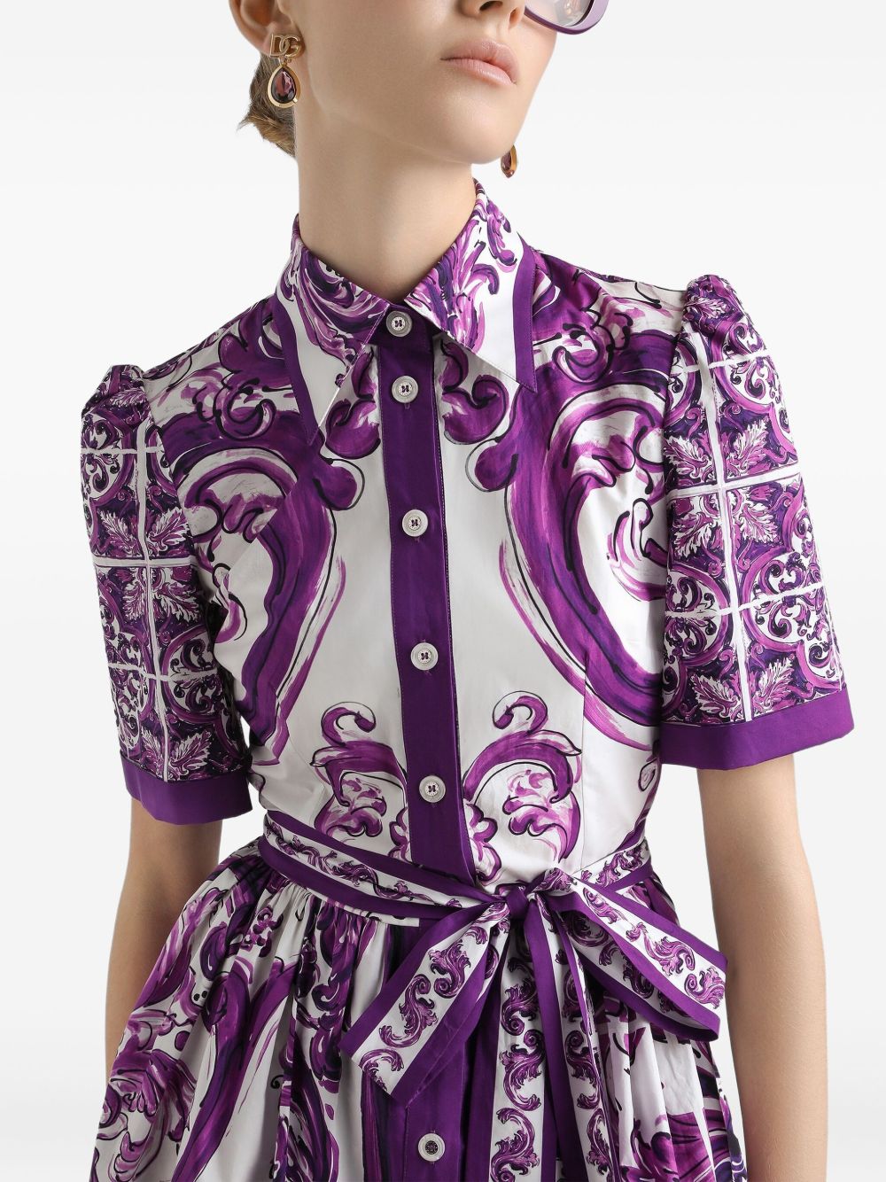 Dolce & Gabbana Women Maiolica Print Cotton Shirtdress