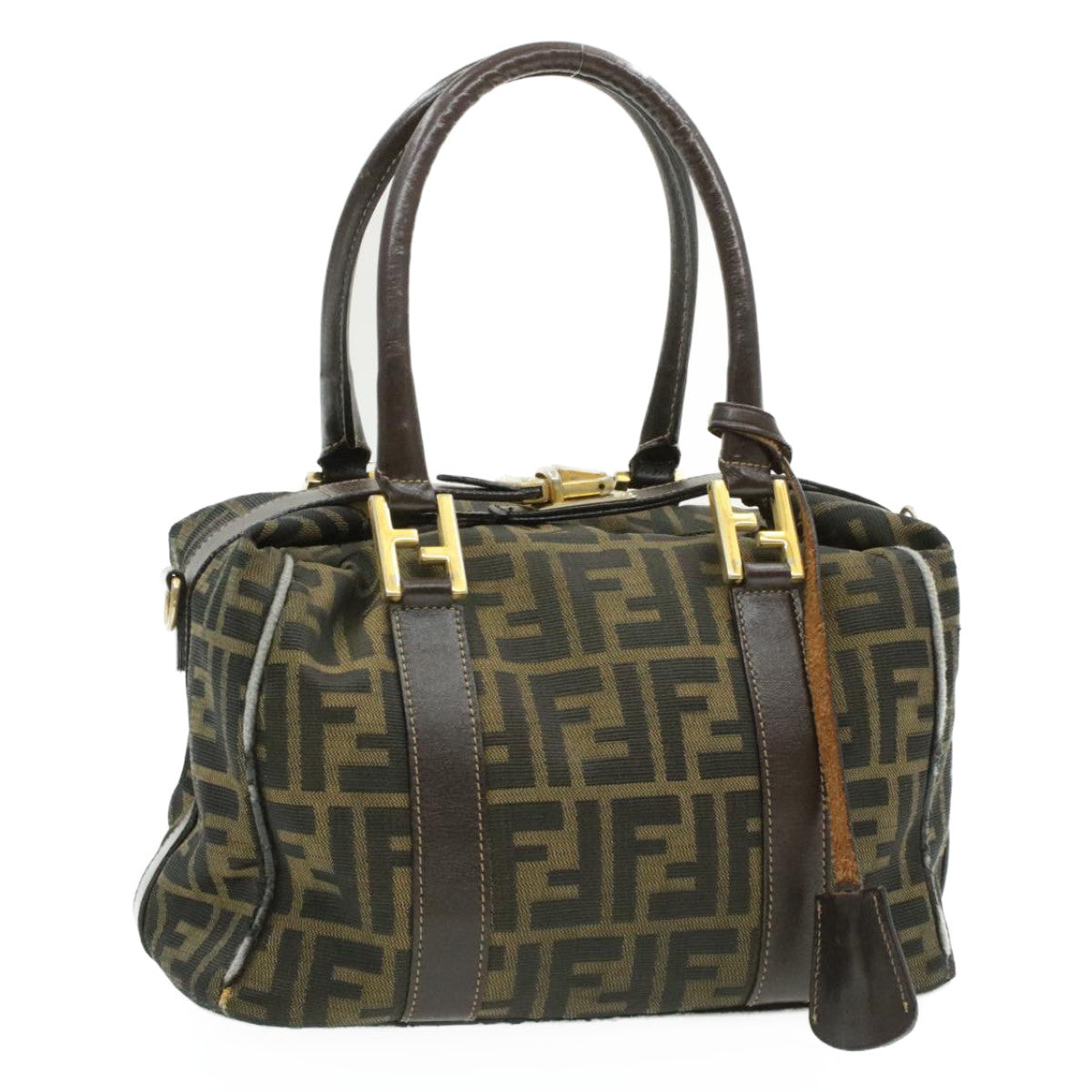 FENDI Zucca Canvas Hand Bag Black Brown Auth am092g