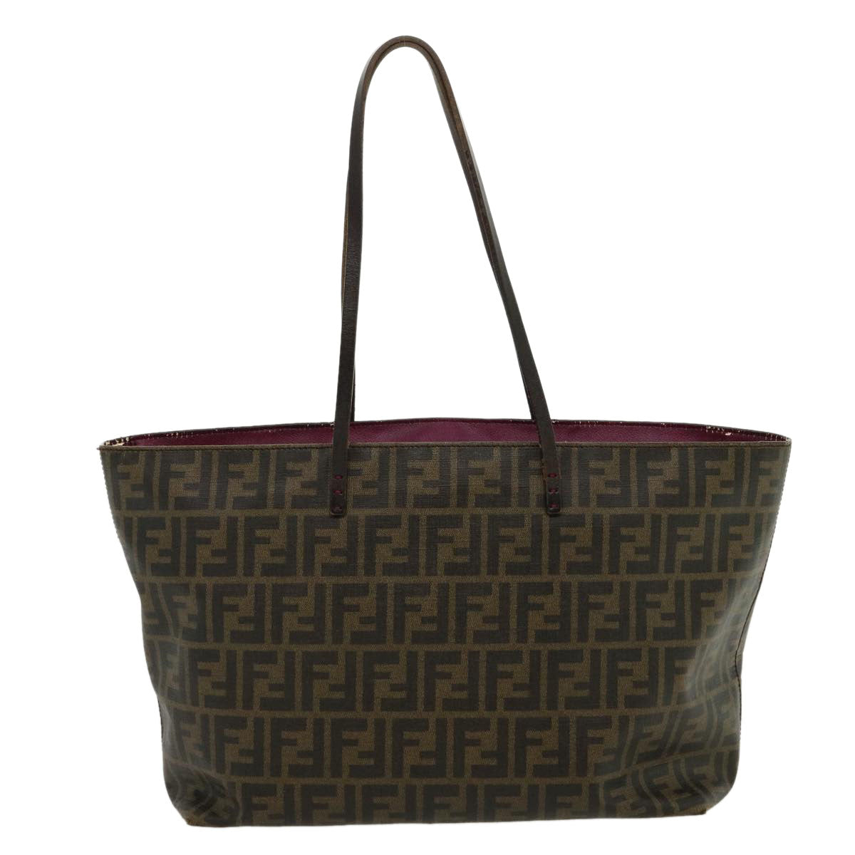 FENDI Zucca Canvas Tote Bag PVC Leather Brown Black am2618g