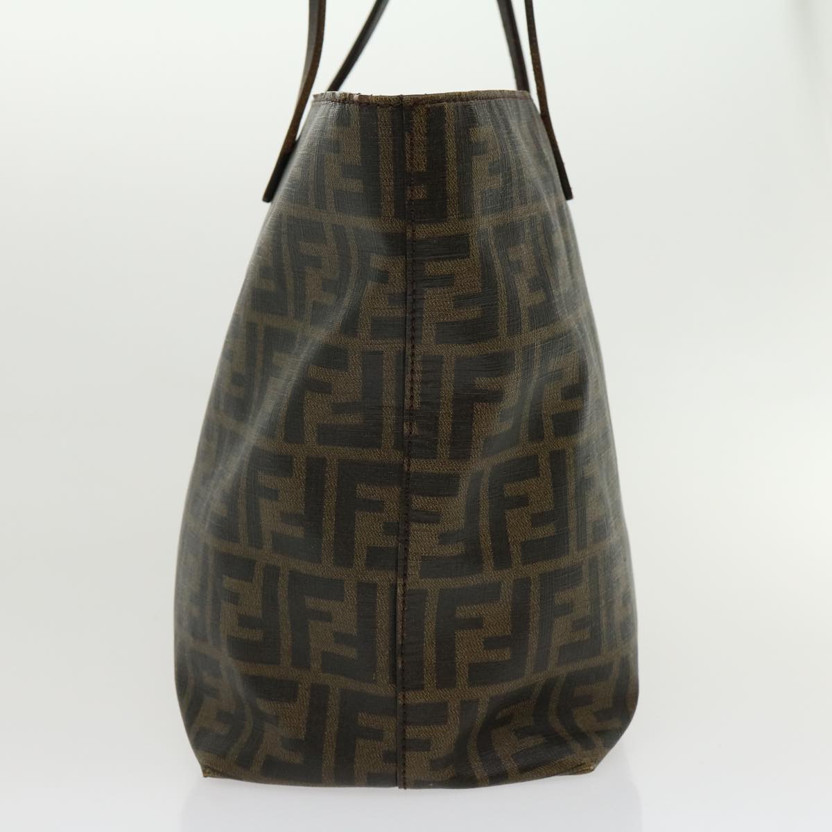 FENDI Zucca Canvas Tote Bag PVC Leather Brown Black am2618g