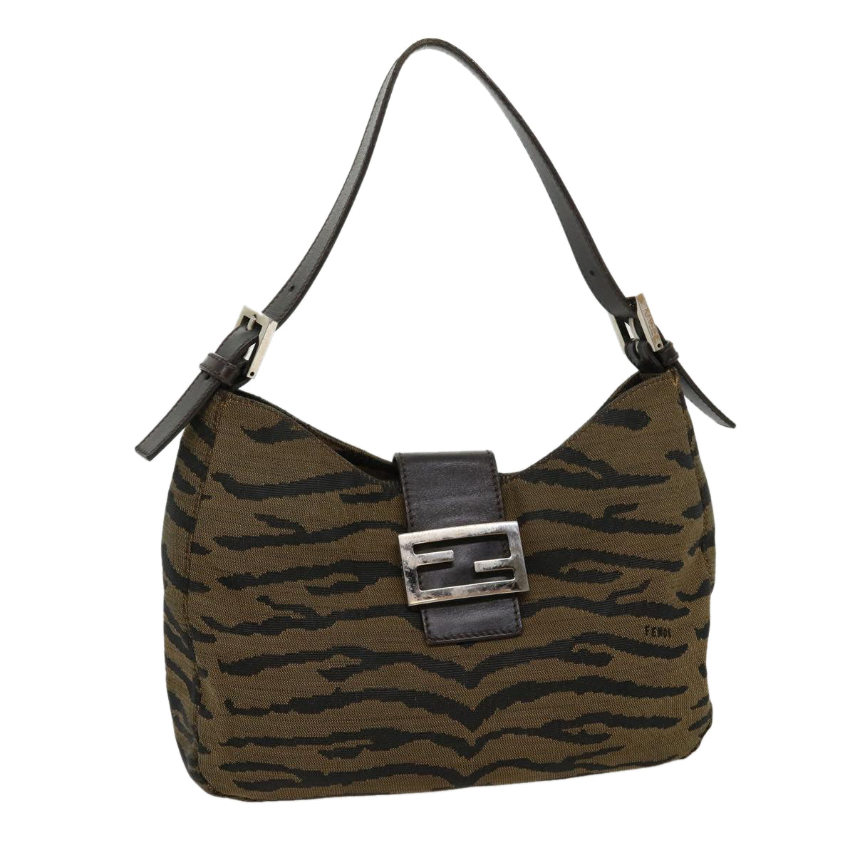 FENDI Animal Mamma Baguette Shoulder Bag Brown Black am2687g