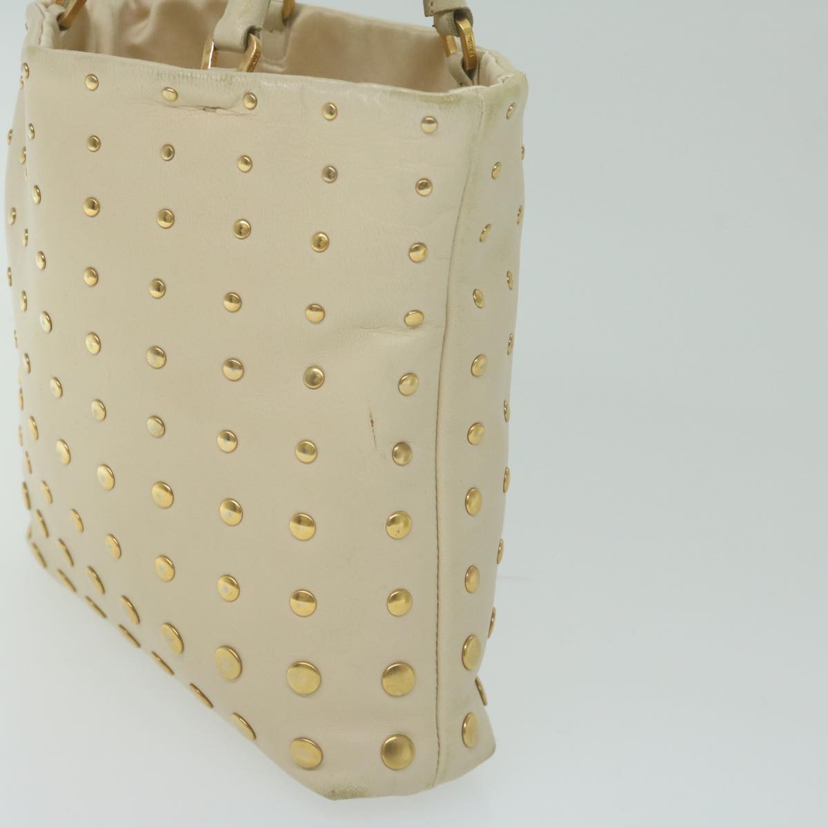 PRADA Hand Bag Leather Beige hk1025