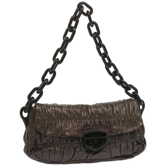 PRADA Chain Shoulder Bag Leather Gunmetal  hk1132