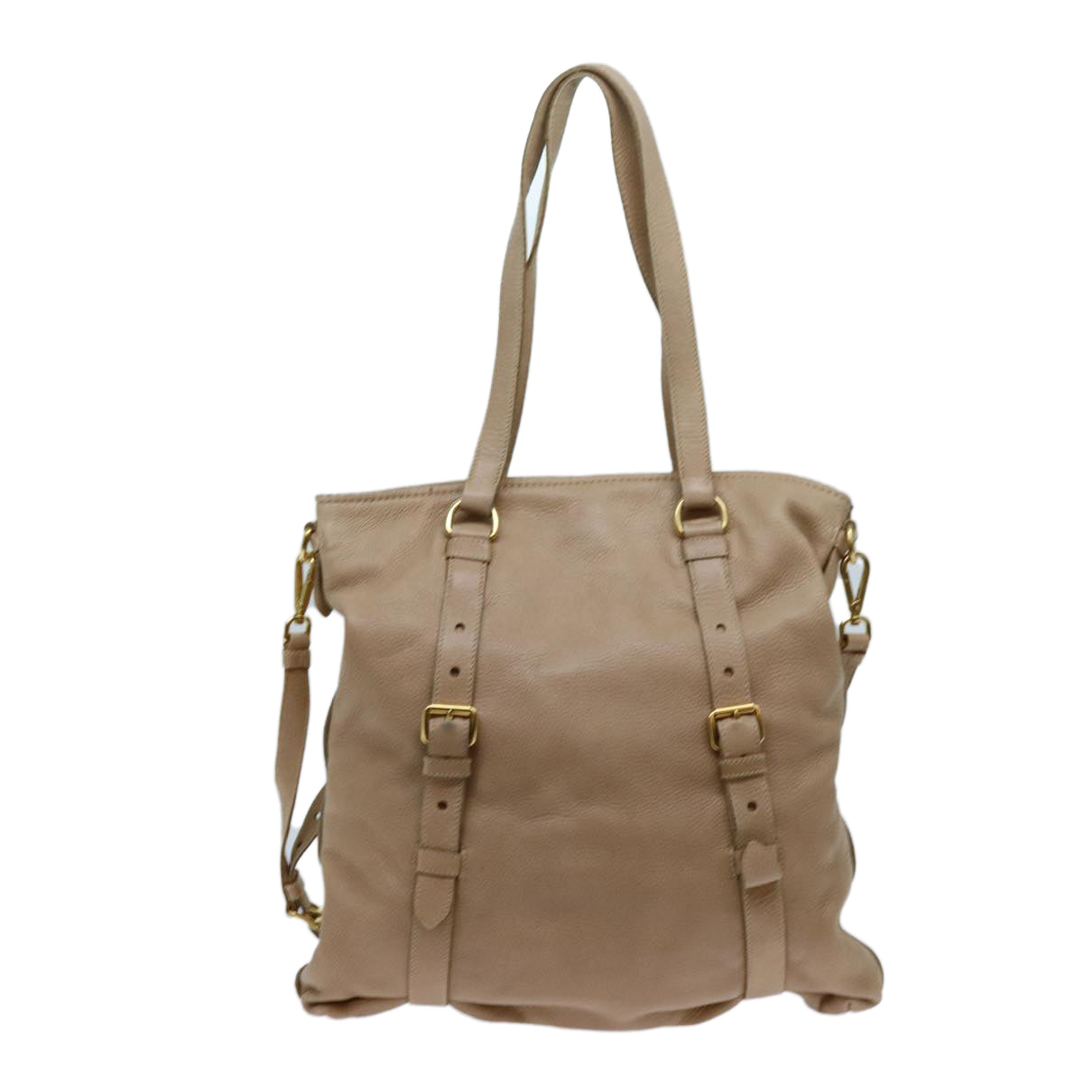PRADA Shoulder Bag Leather 2way Beige hk1208