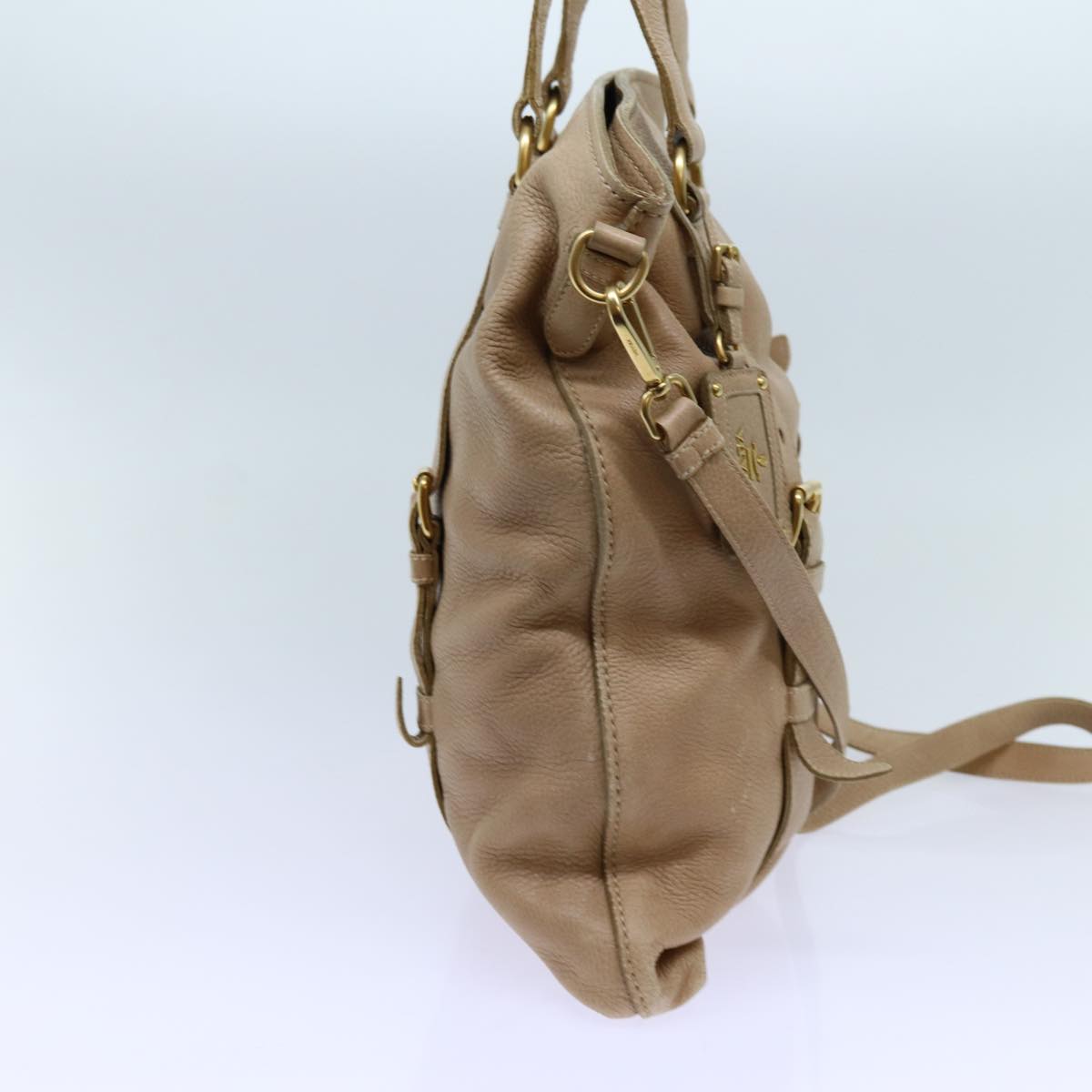 PRADA Shoulder Bag Leather 2way Beige hk1208