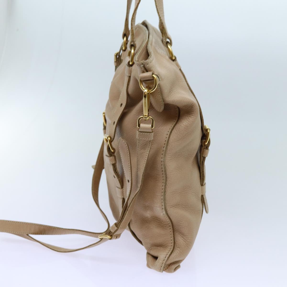 PRADA Shoulder Bag Leather 2way Beige hk1208