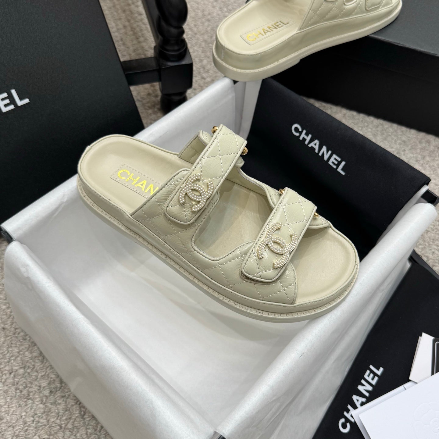 CHANEL 25S Dad Sandal Mule Calfskin Mop Logo
