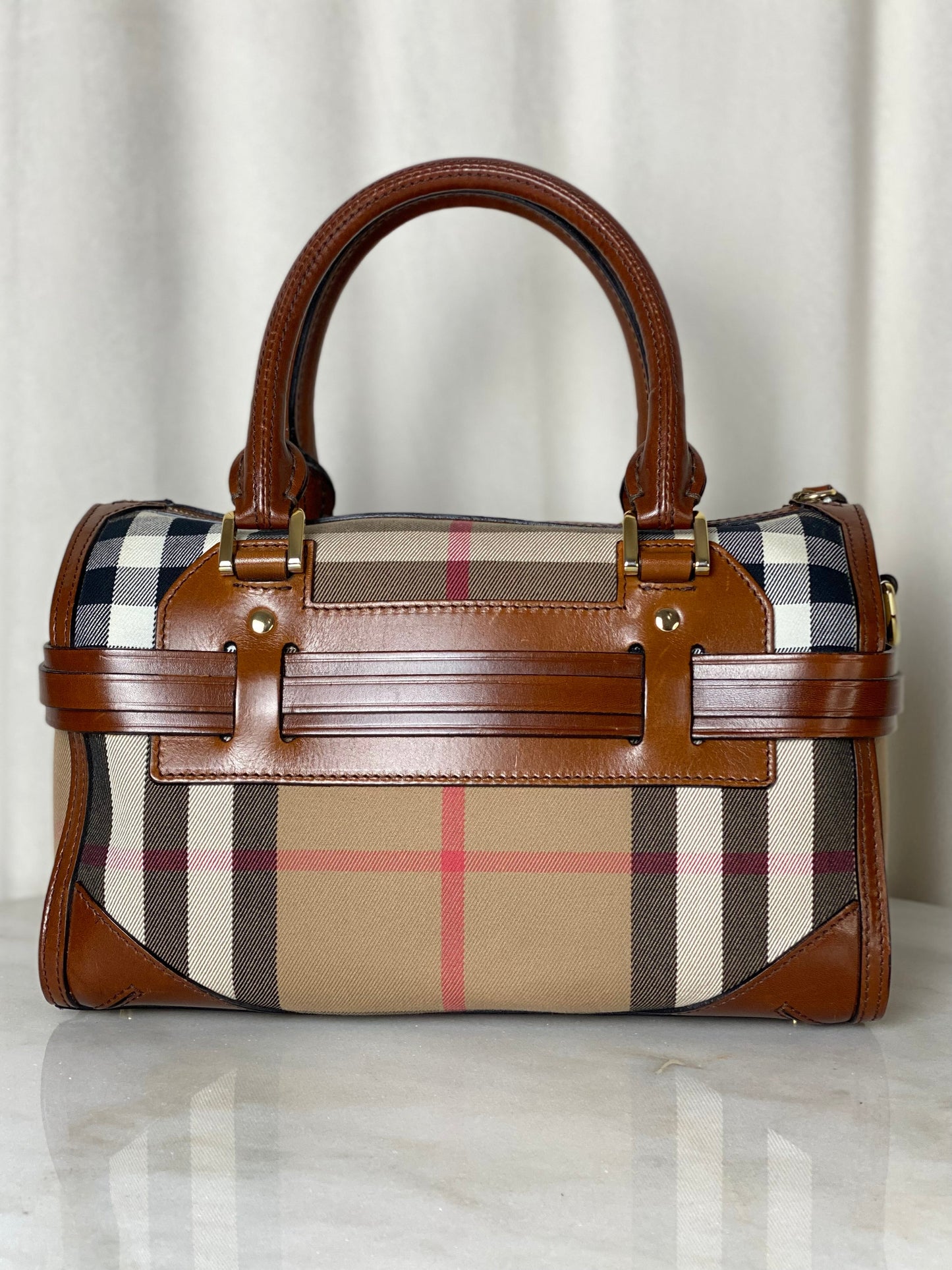 Burberry Brown Bridle House Check Bowling Tote Bag