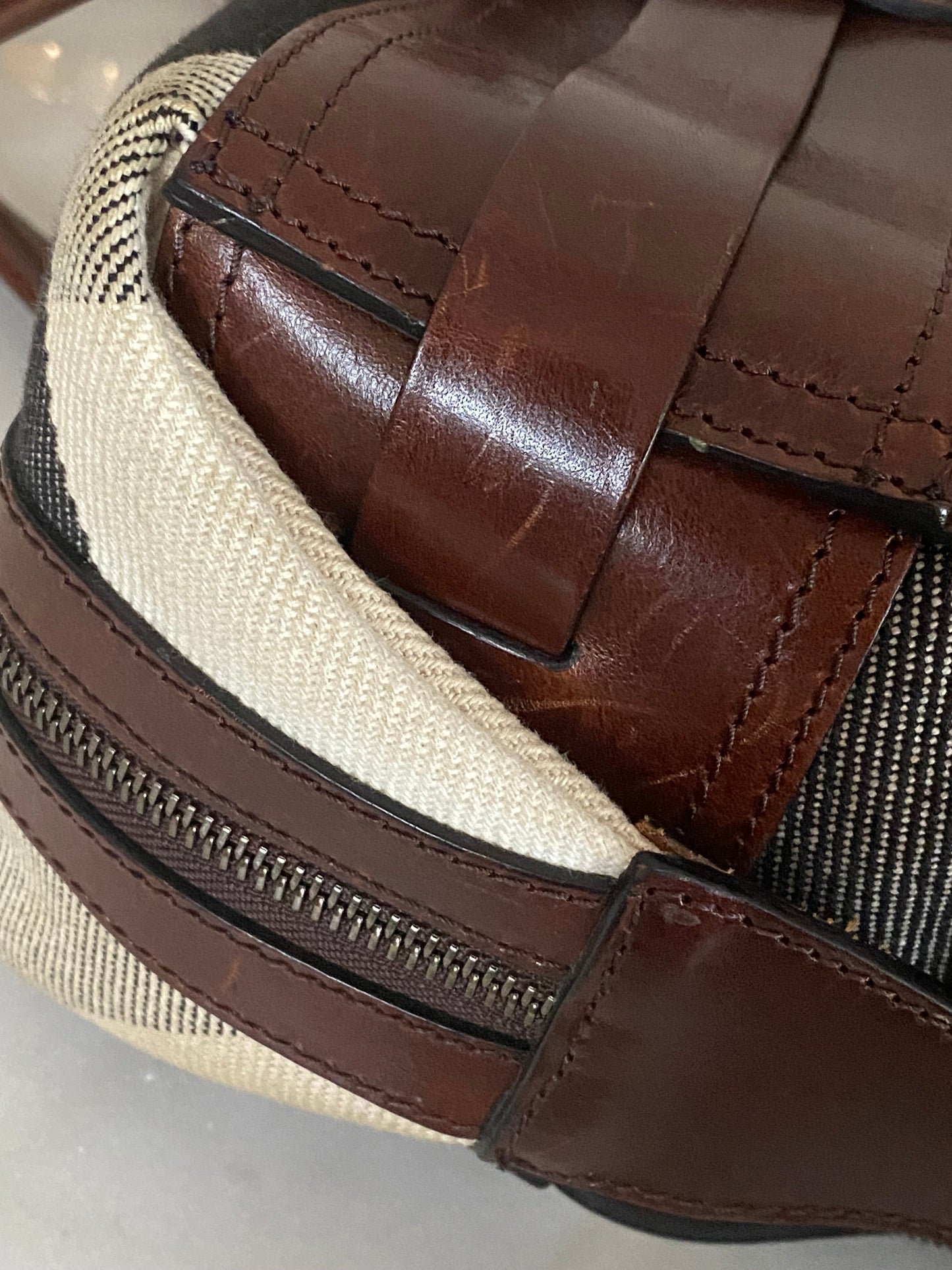 Burberry Brown Bridle Nova Check Zip Top Handle Bag