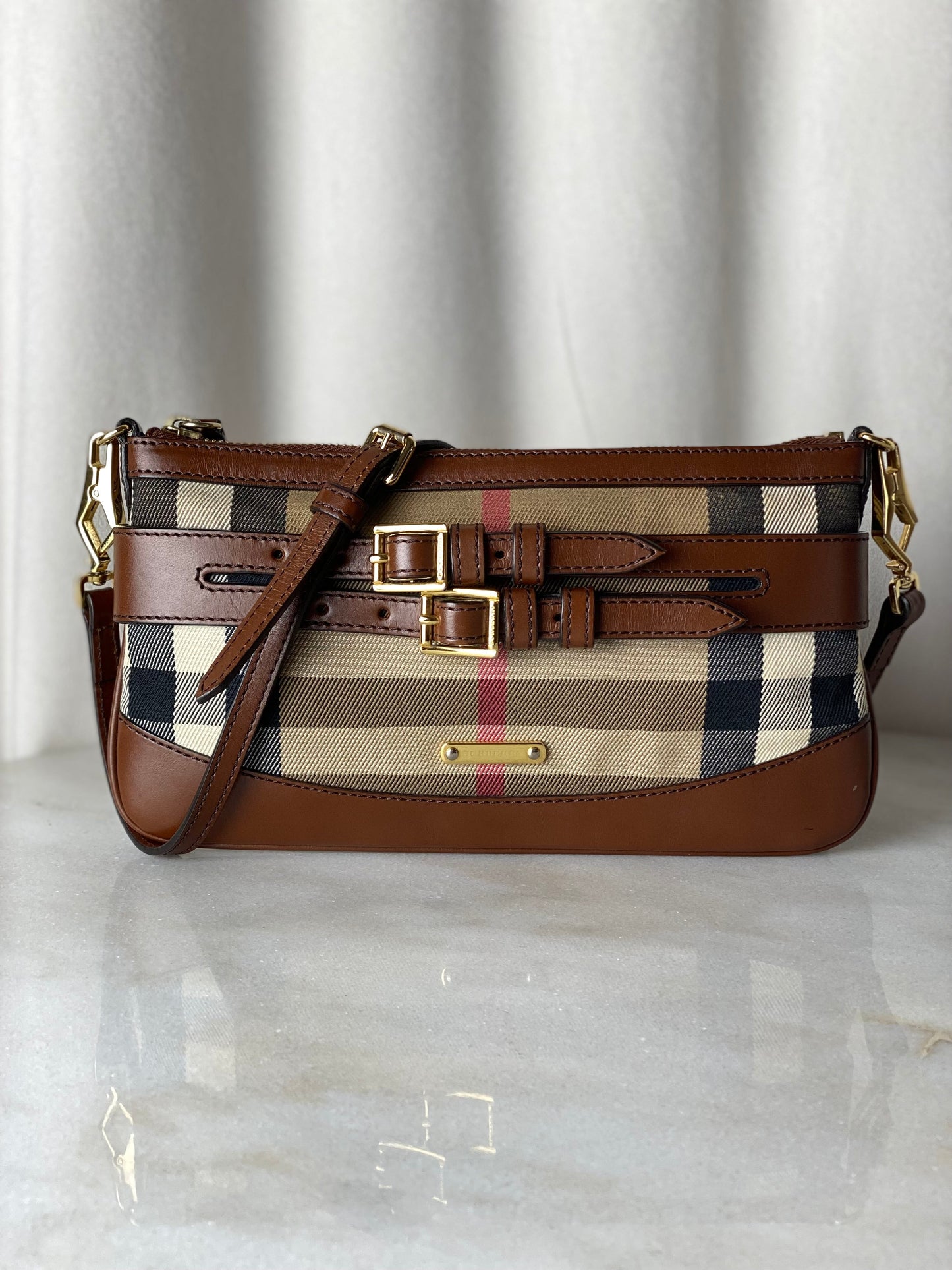 Burberry Camel Beyton Bridle House Check Crossbody Bag