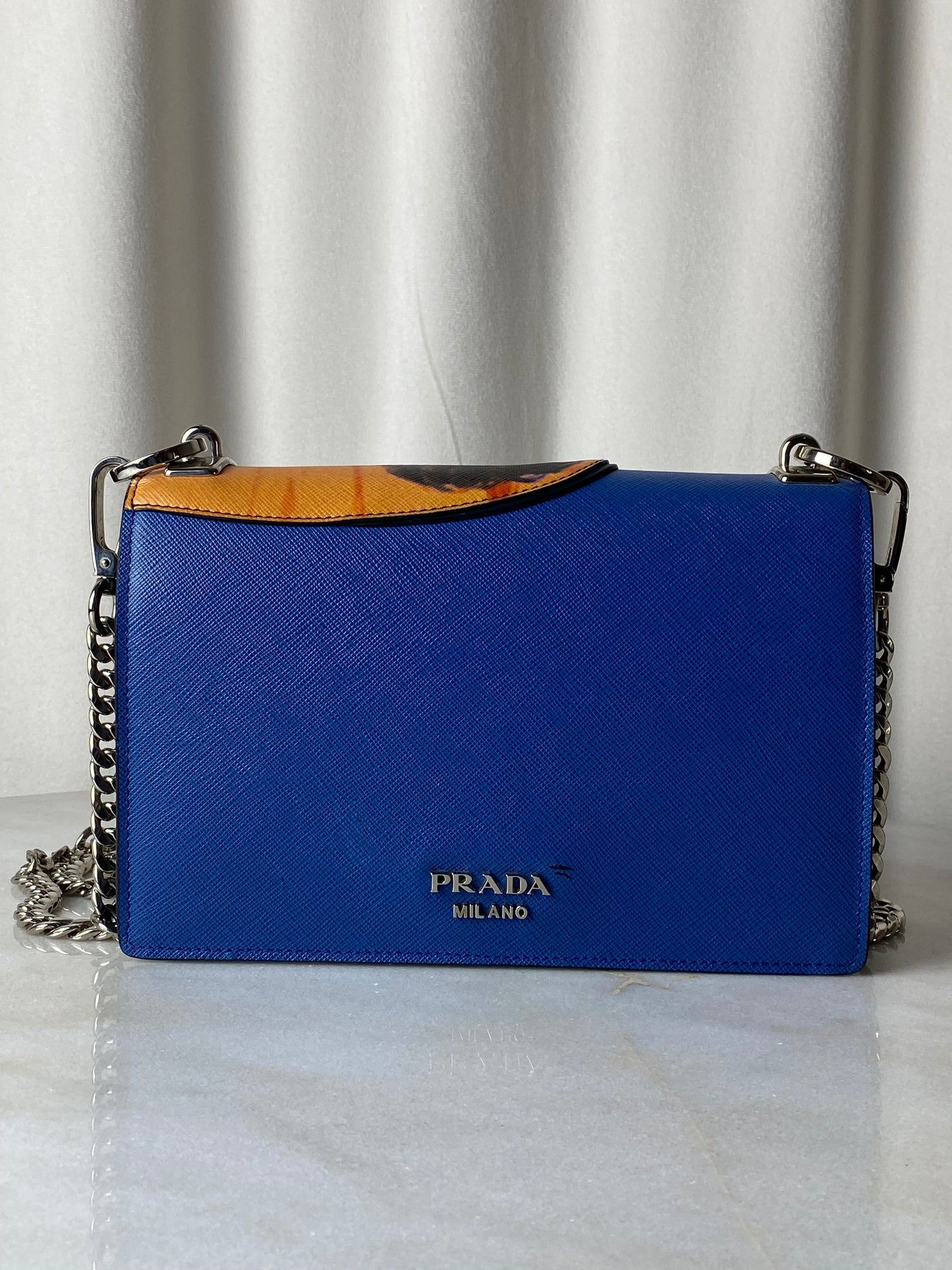 Prada Blue Multicolor Patched Frame Crossbody Bag