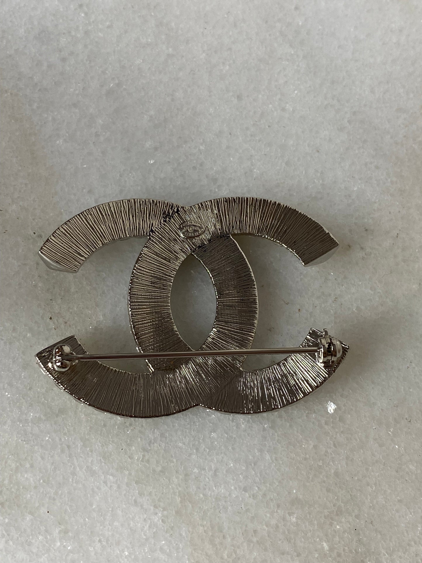 Chanel Silver CC Crystal Brooch