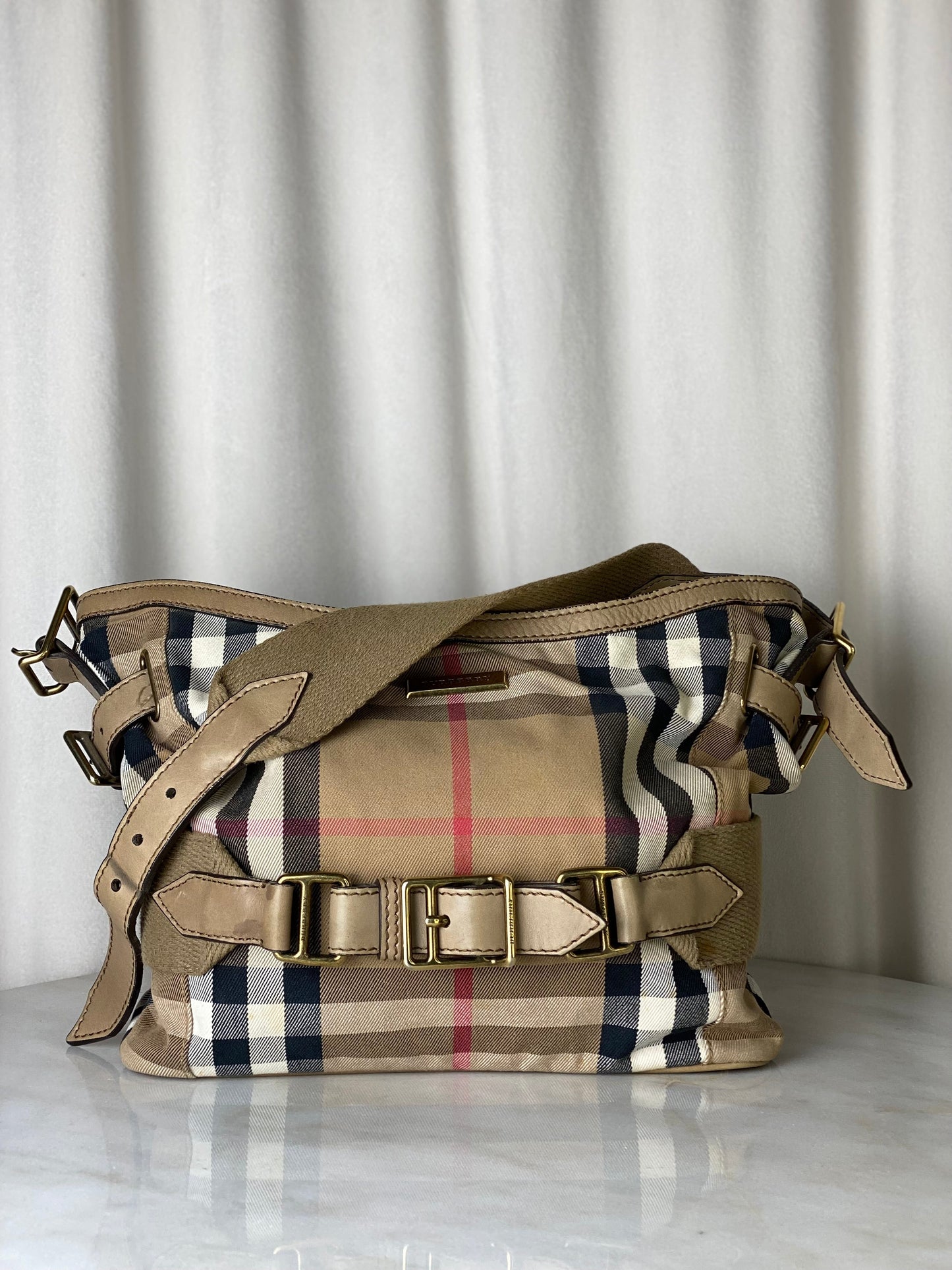 Burberry Beige House Check Hobo Bag