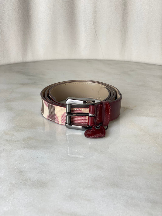 Burberry Dark Red Vernis House Check Belt 44