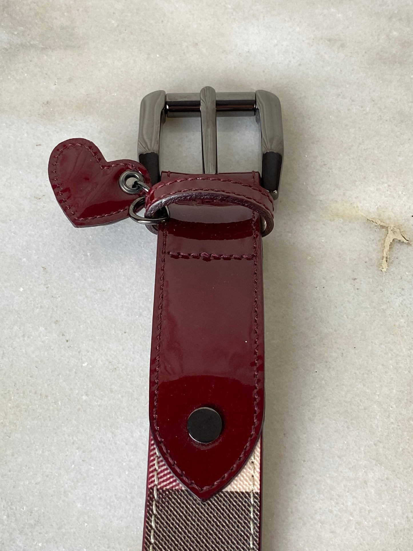 Burberry Dark Red Vernis House Check Belt 44